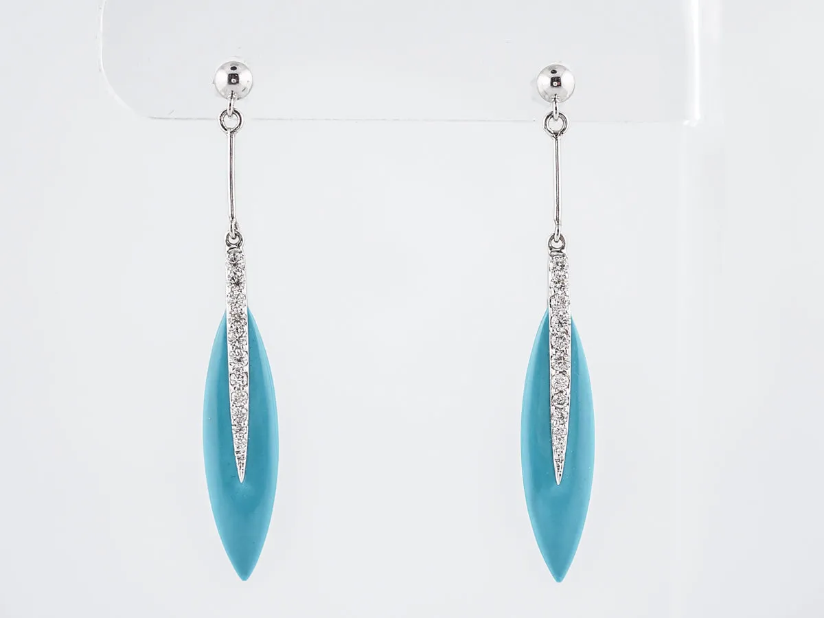 Earrings Modern 4.20 Turquoise & .35 Round Brilliant Cut Diamonds in 18k White Gold