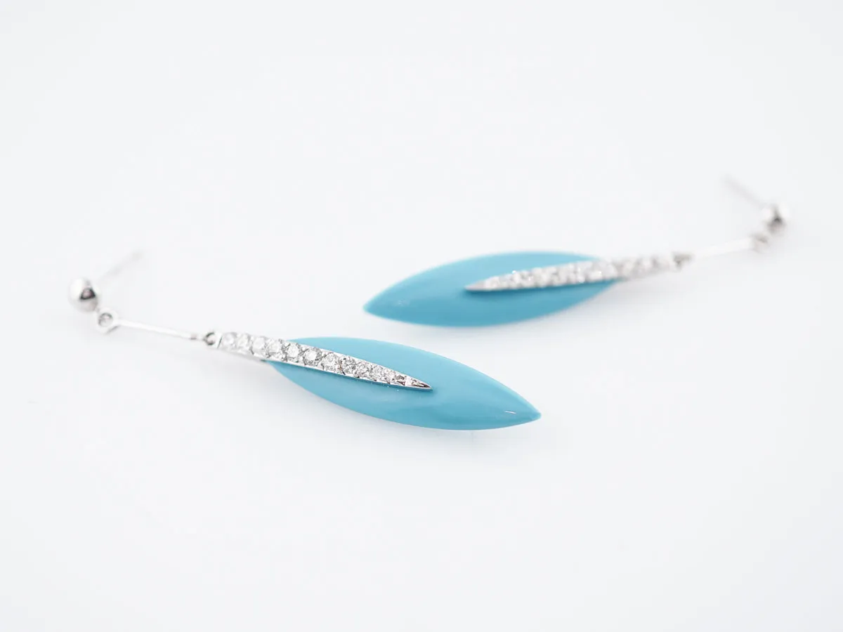 Earrings Modern 4.20 Turquoise & .35 Round Brilliant Cut Diamonds in 18k White Gold