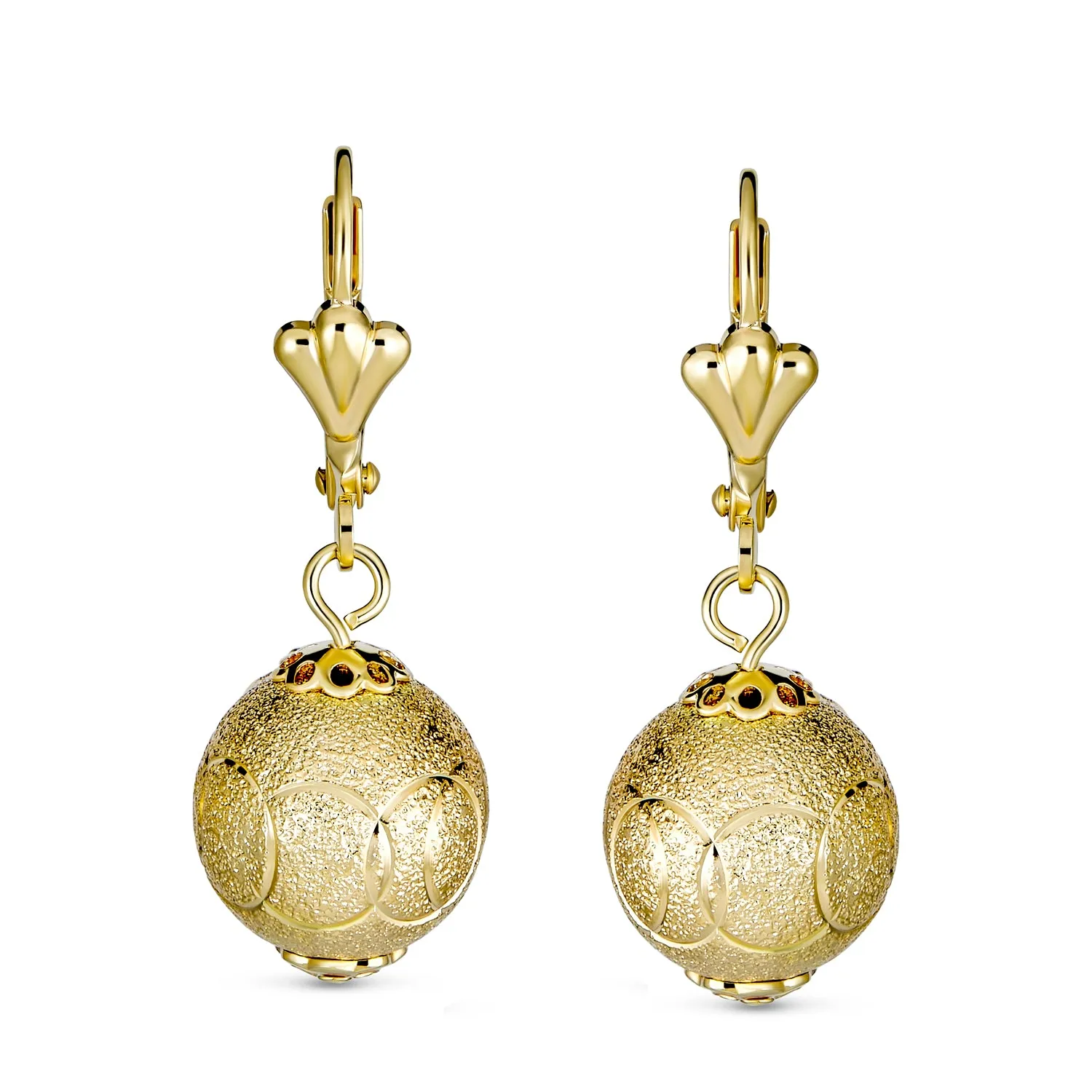 Elegant Vintage Diamond-Cut Drop Ball Earrings 18K Gold Plated Lightweight 12MM
