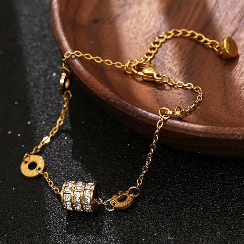 Embedded With Three Rows Zircon Roman Numerals Charm Chain Bracelets For Women