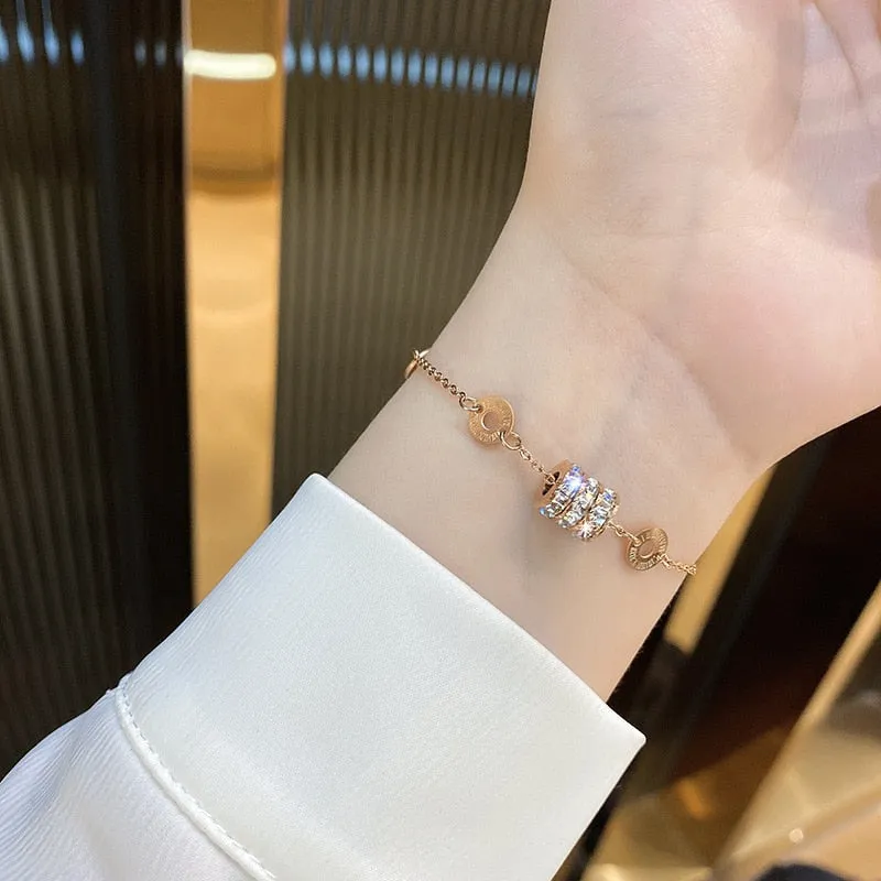 Embedded With Three Rows Zircon Roman Numerals Charm Chain Bracelets For Women