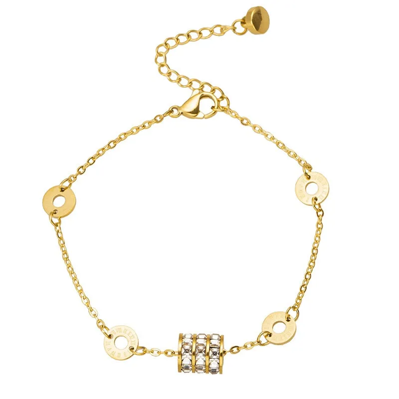 Embedded With Three Rows Zircon Roman Numerals Charm Chain Bracelets For Women