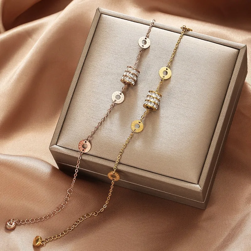 Embedded With Three Rows Zircon Roman Numerals Charm Chain Bracelets For Women