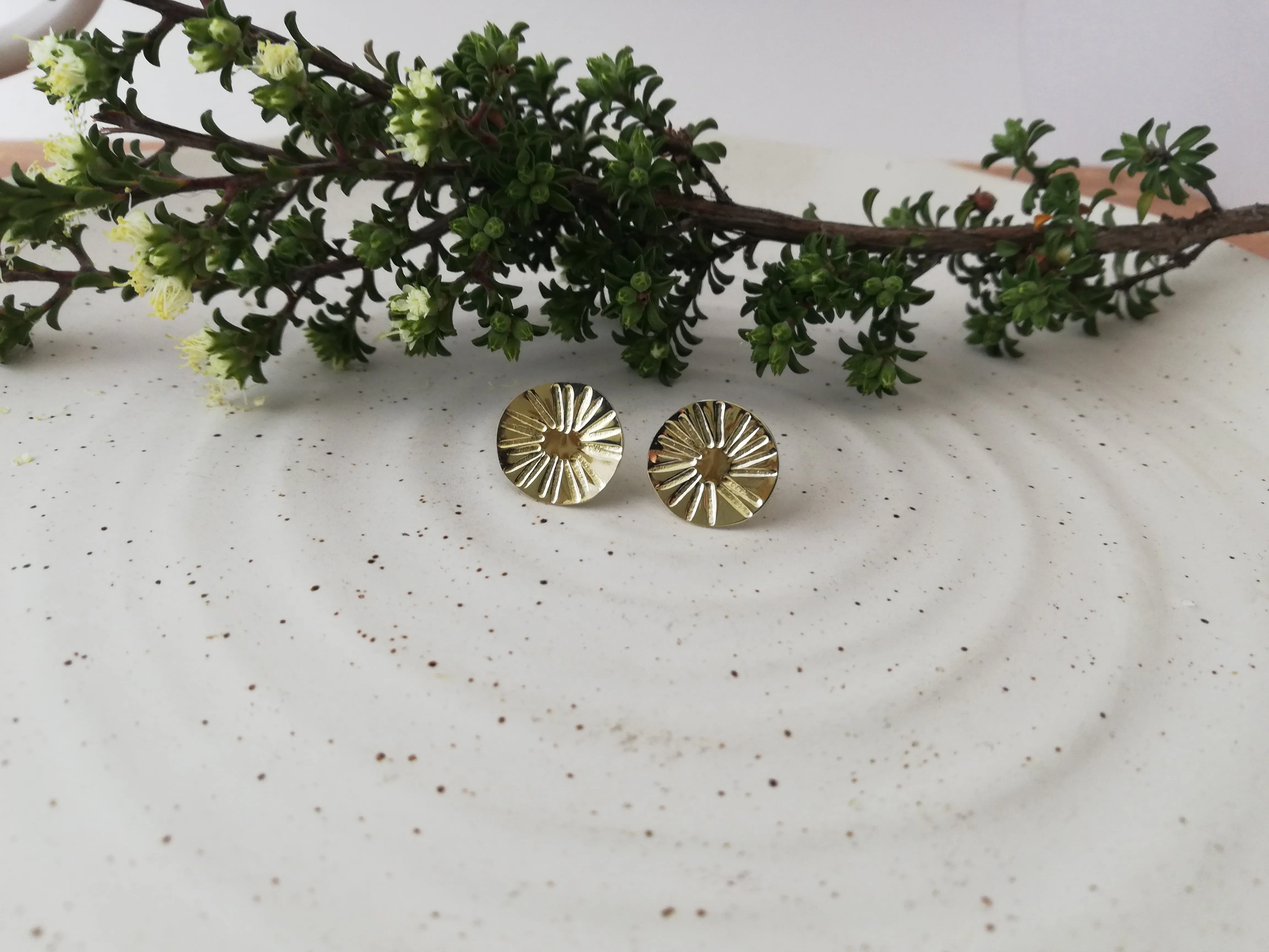 Embossed Tasmanian Silver and Brass Earrings - Hulley Jewellery