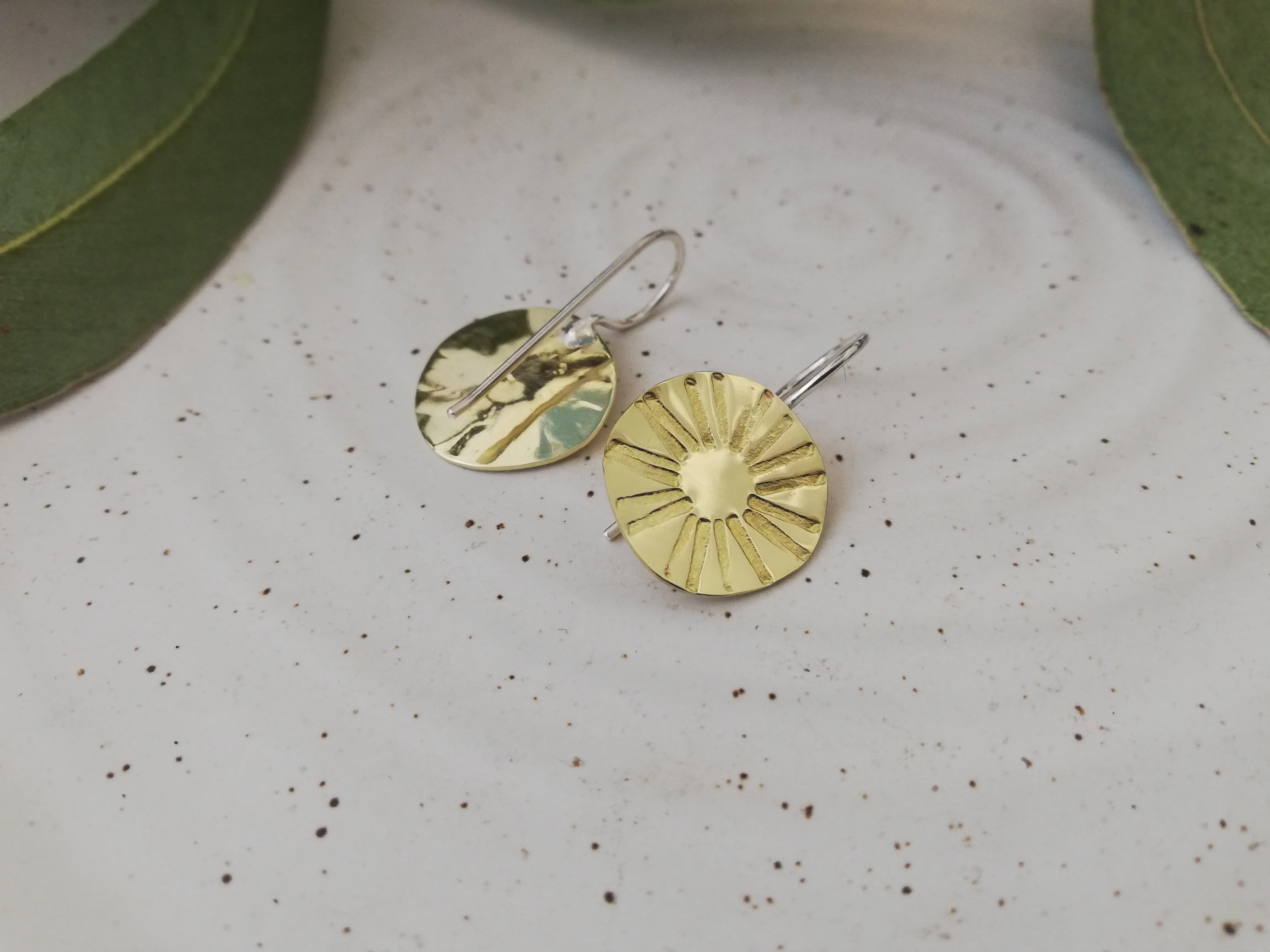 Embossed Tasmanian Silver and Brass Earrings - Hulley Jewellery