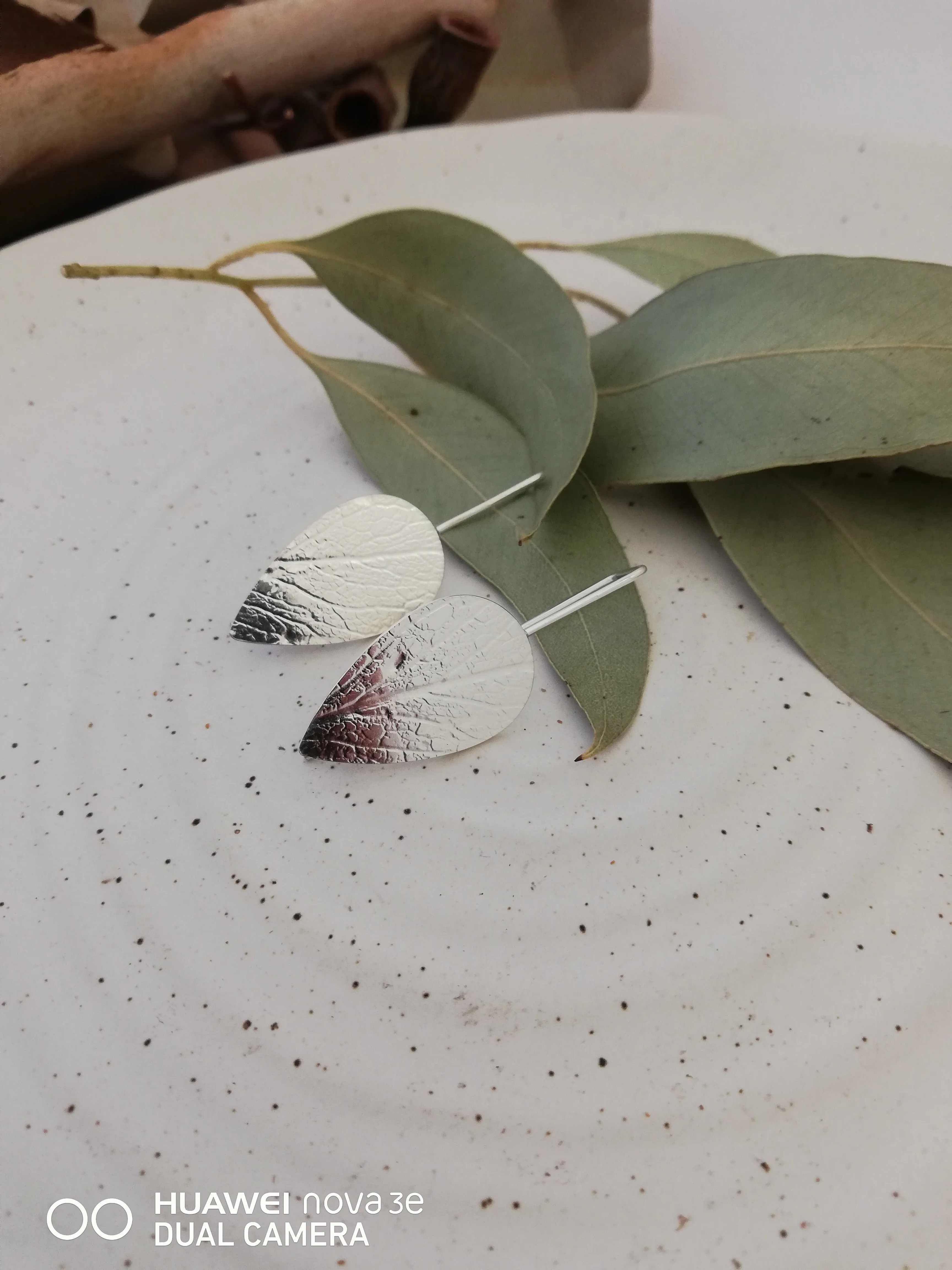 Embossed Tasmanian Silver and Brass Earrings - Hulley Jewellery