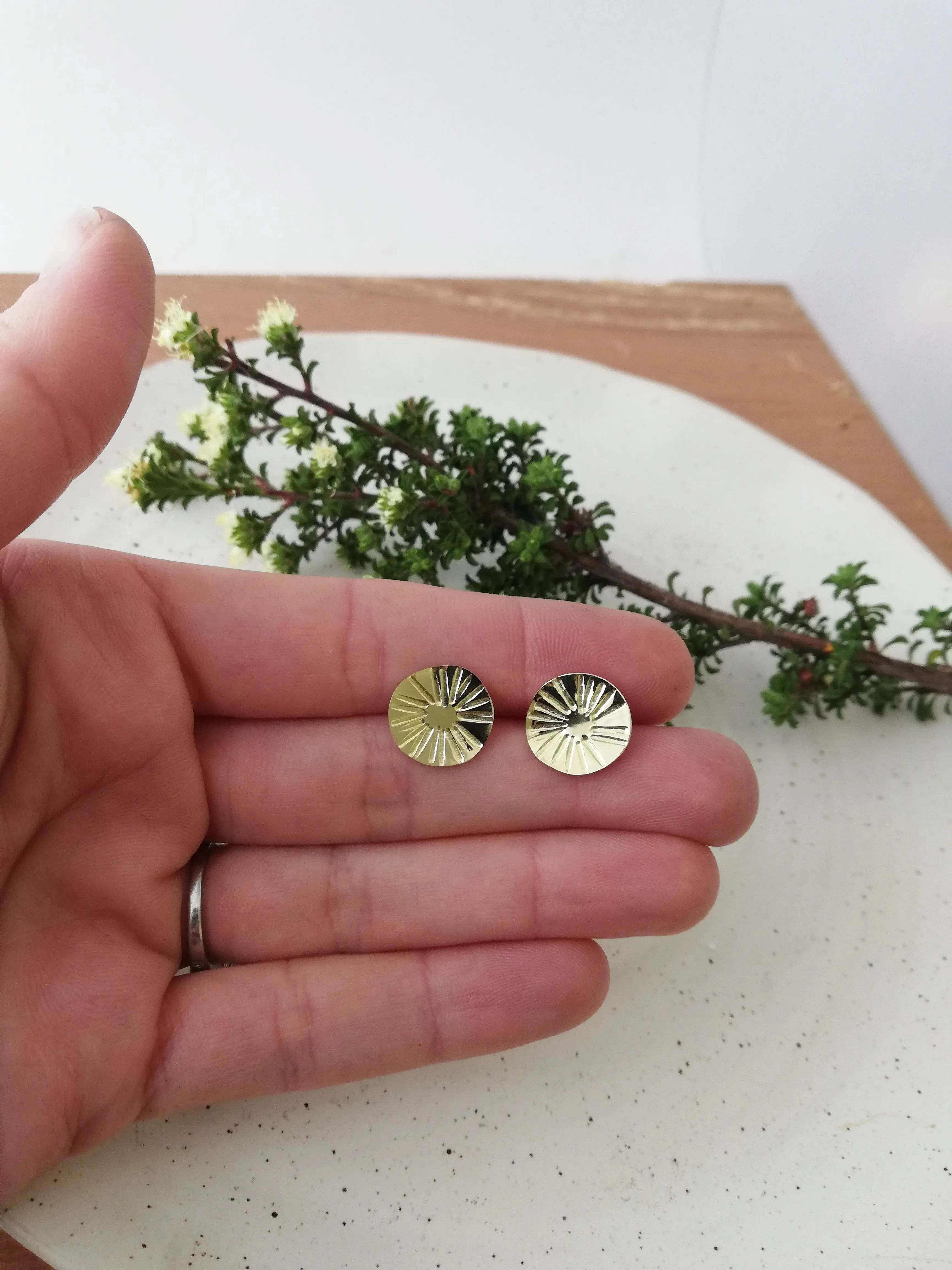 Embossed Tasmanian Silver and Brass Earrings - Hulley Jewellery