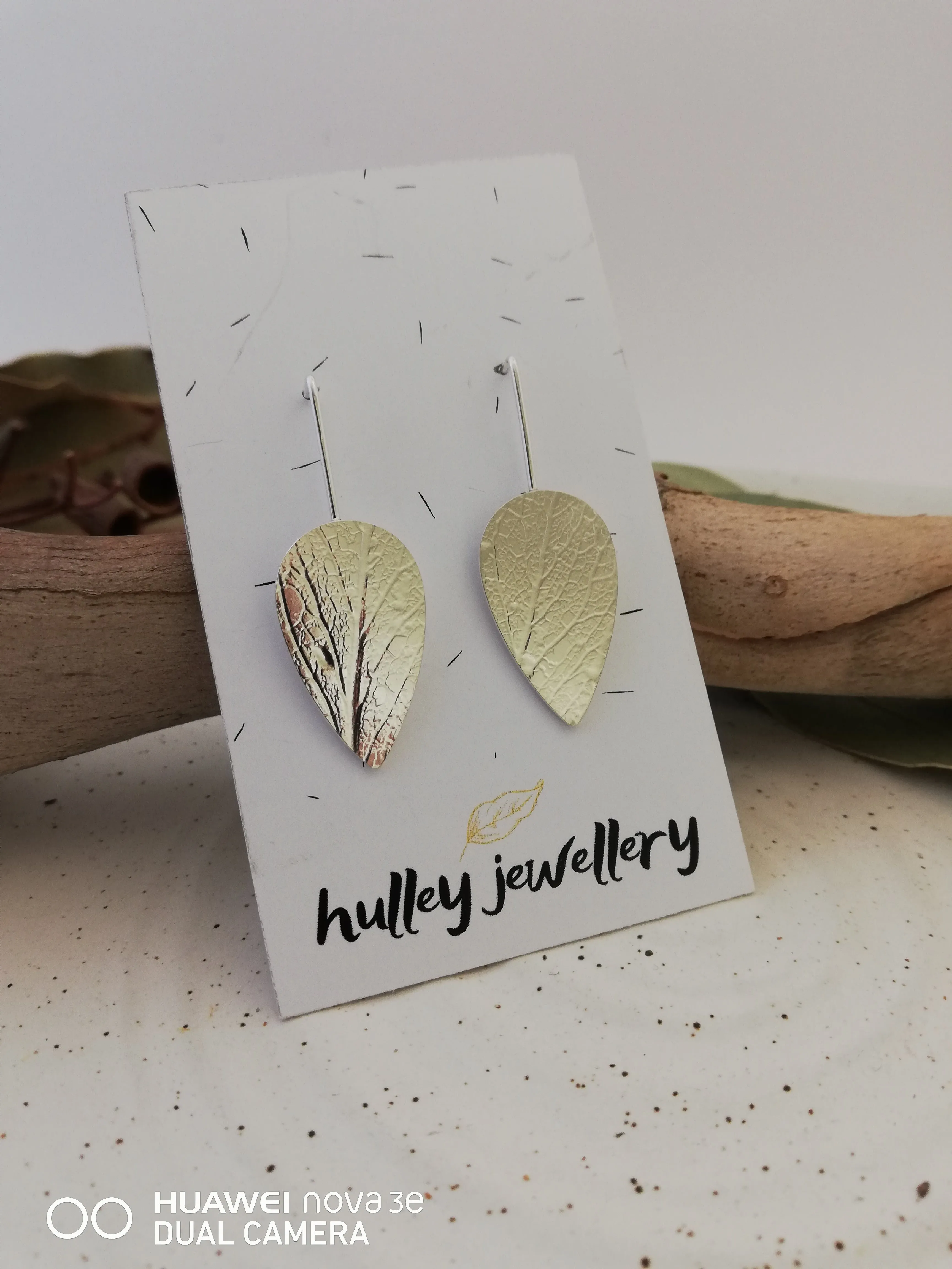 Embossed Tasmanian Silver and Brass Earrings - Hulley Jewellery