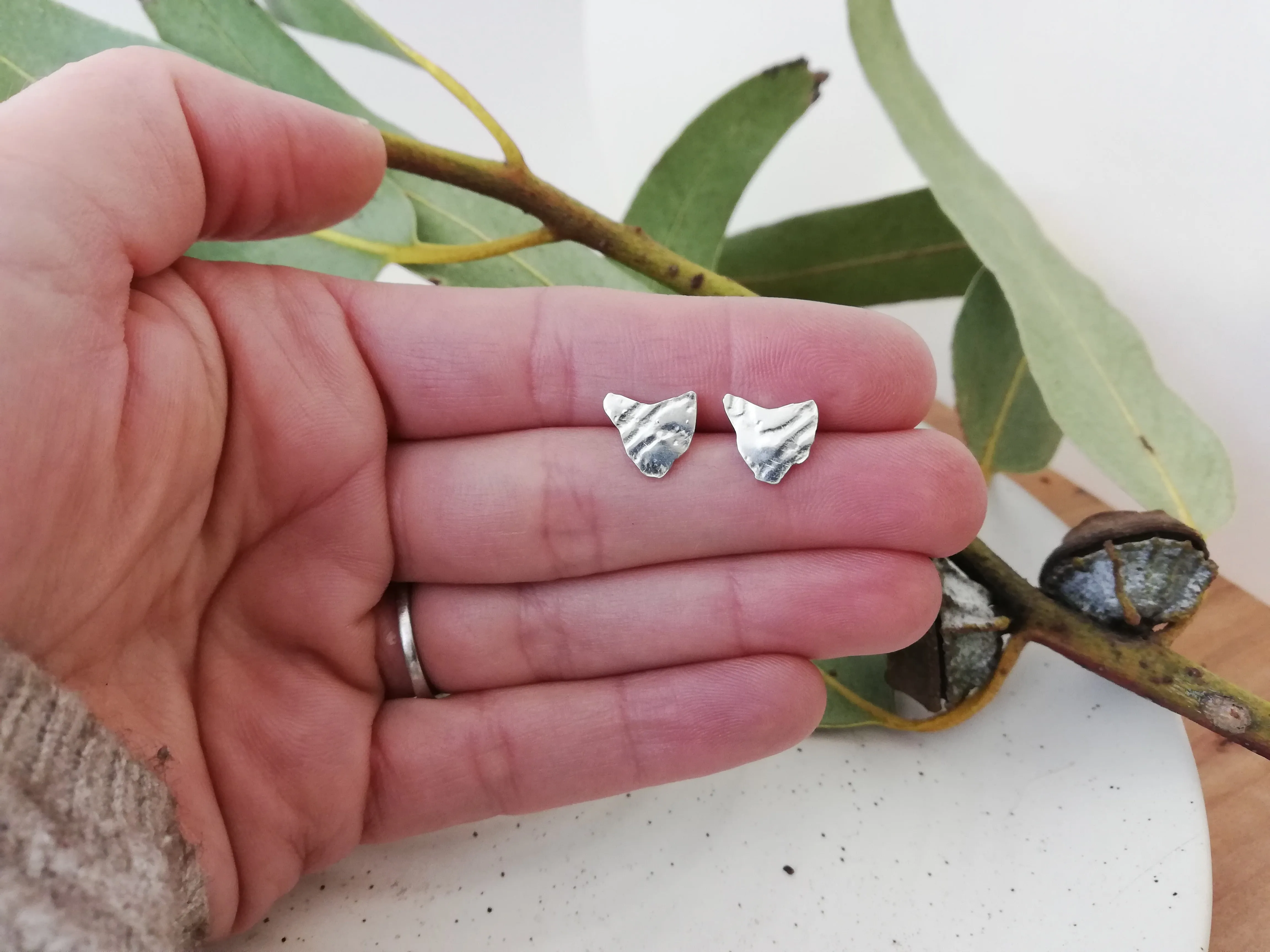 Embossed Tasmanian Silver and Brass Earrings - Hulley Jewellery