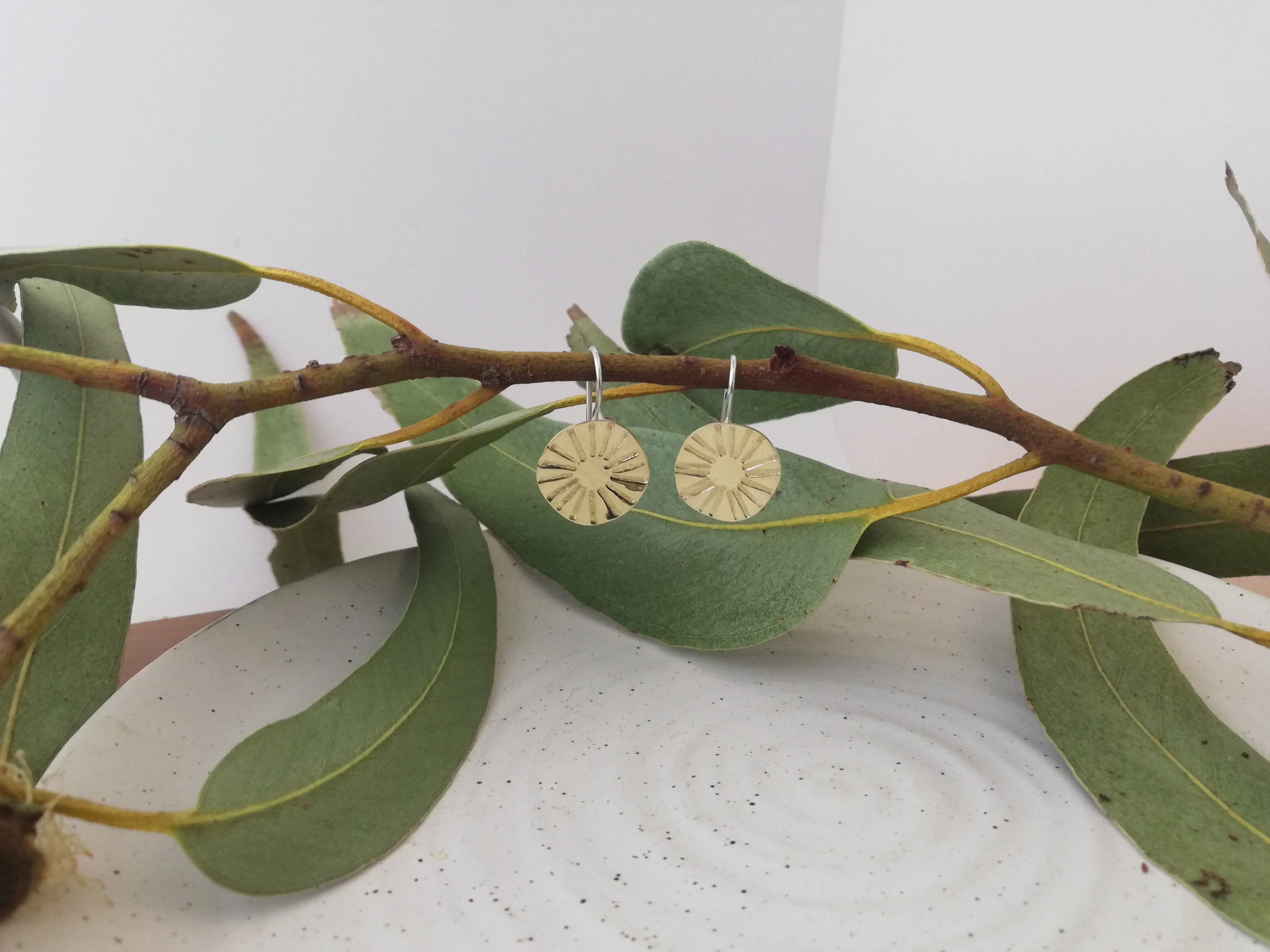 Embossed Tasmanian Silver and Brass Earrings - Hulley Jewellery