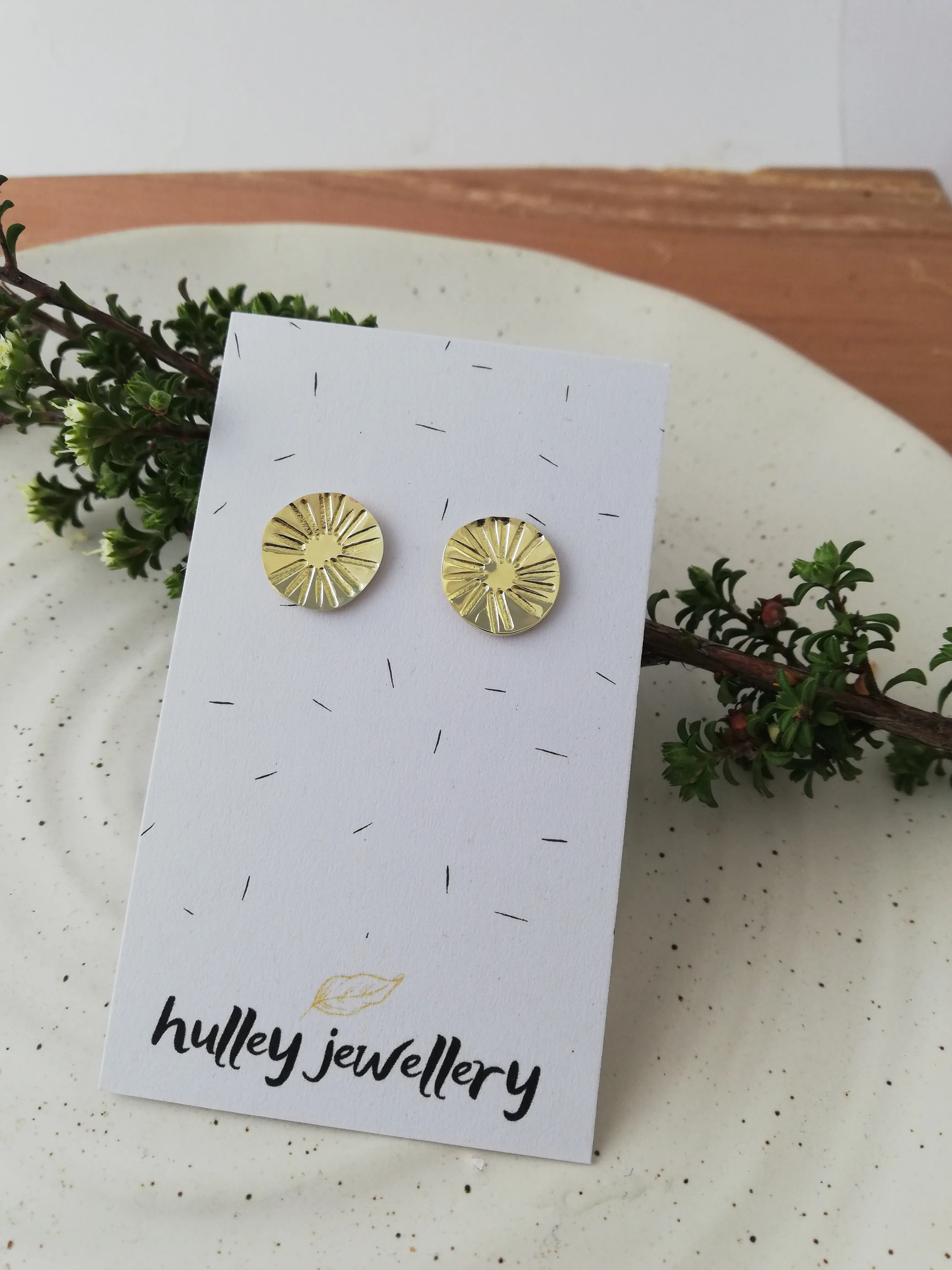 Embossed Tasmanian Silver and Brass Earrings - Hulley Jewellery