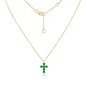 Emerald Cross Necklace (0.70 ct.) in 14K Gold