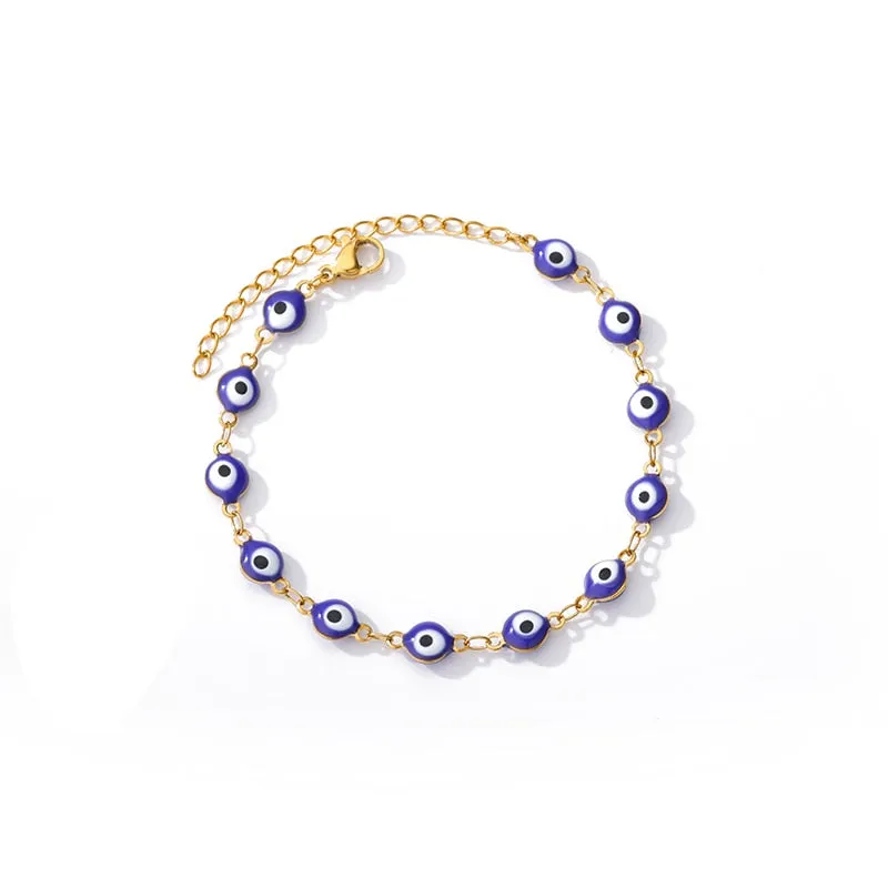 Evil Eye Bracelet For Women Man Gold Color Adjustable Stainless Steel Chain