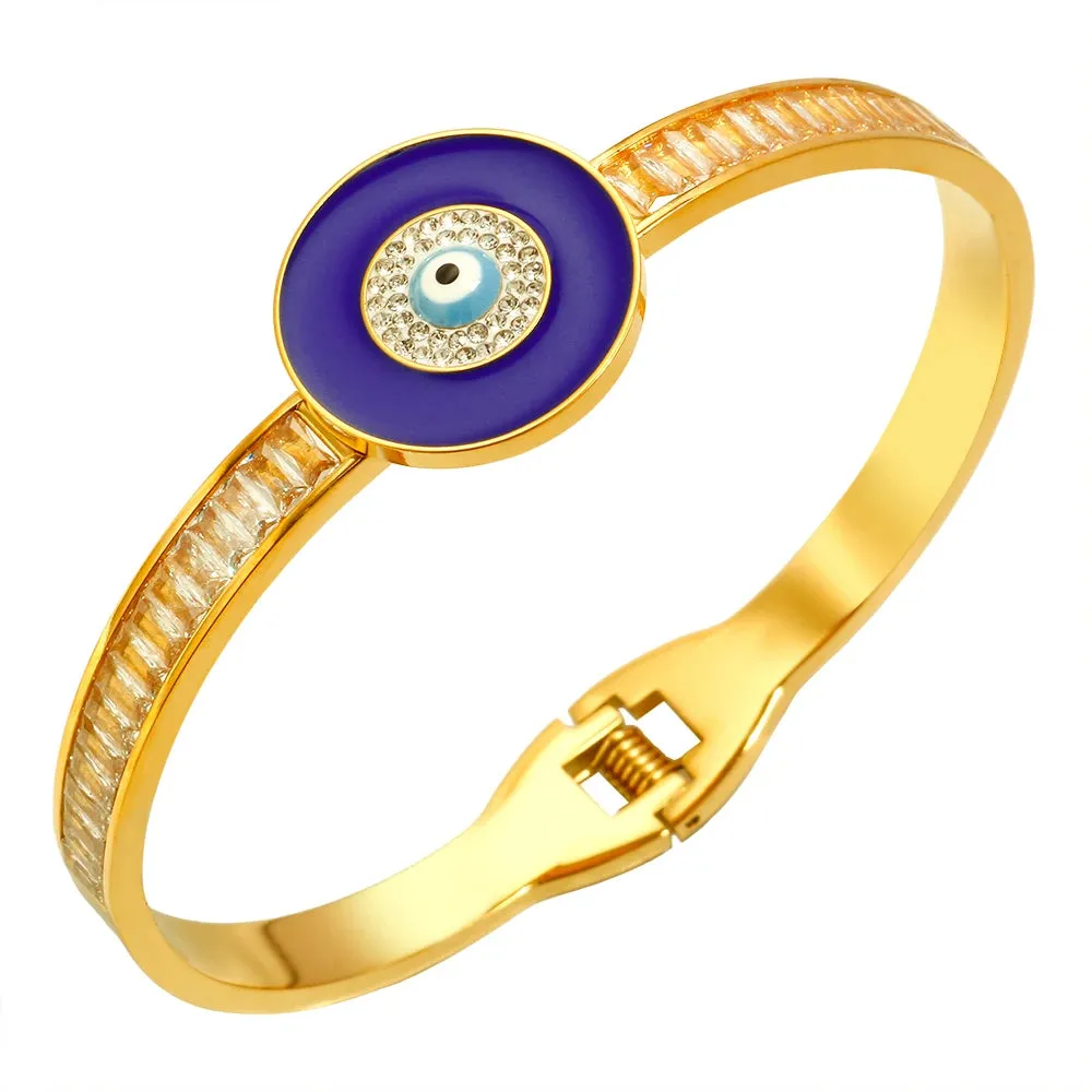 Evil Eyes Blue Round Enamel Crystal Inlaid Bracelets Charm Bangle Jewelry