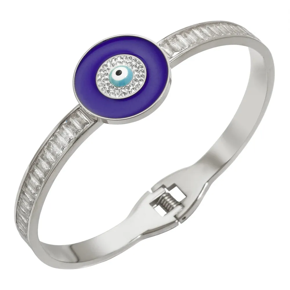 Evil Eyes Blue Round Enamel Crystal Inlaid Bracelets Charm Bangle Jewelry