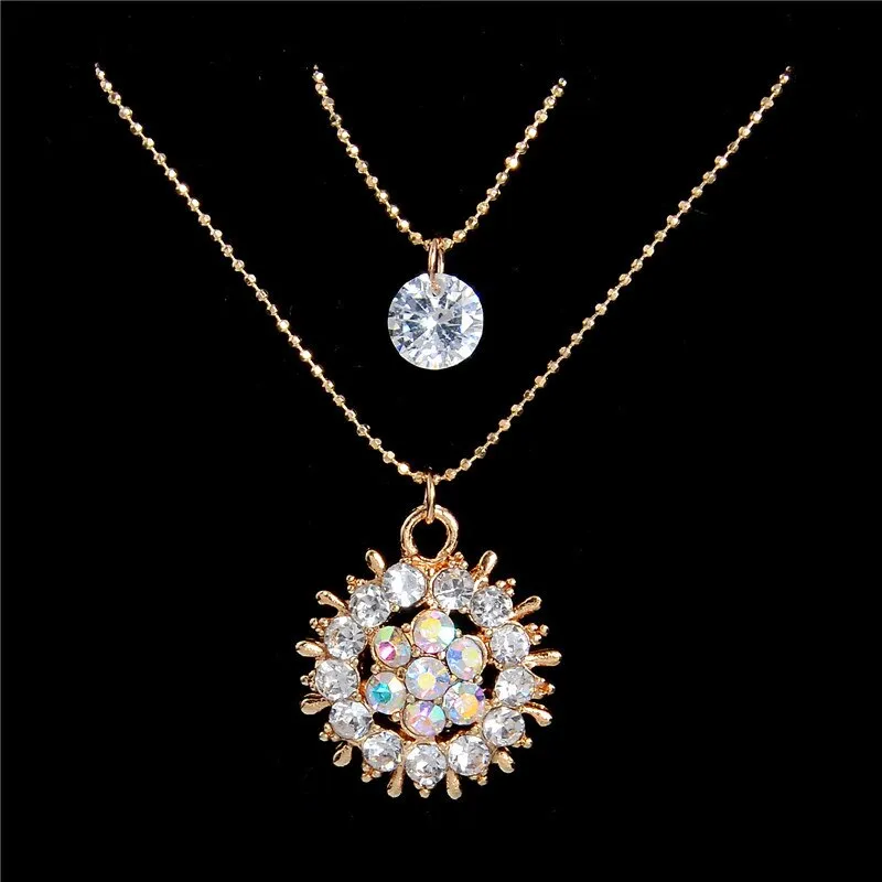 Exquisite Full CZ Crystal Pendants Necklace Earrings Sets