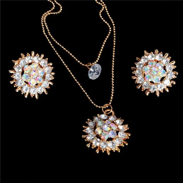 Exquisite Full CZ Crystal Pendants Necklace Earrings Sets