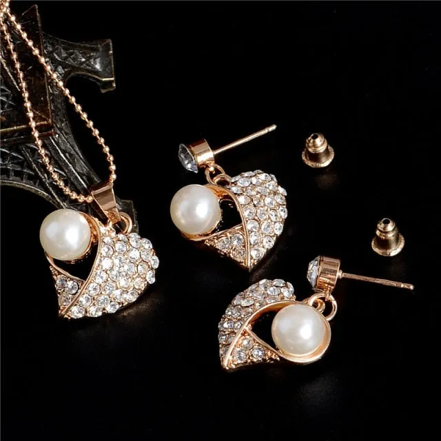 Exquisite Full CZ Crystal Pendants Necklace Earrings Sets