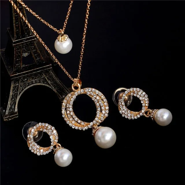 Exquisite Full CZ Crystal Pendants Necklace Earrings Sets