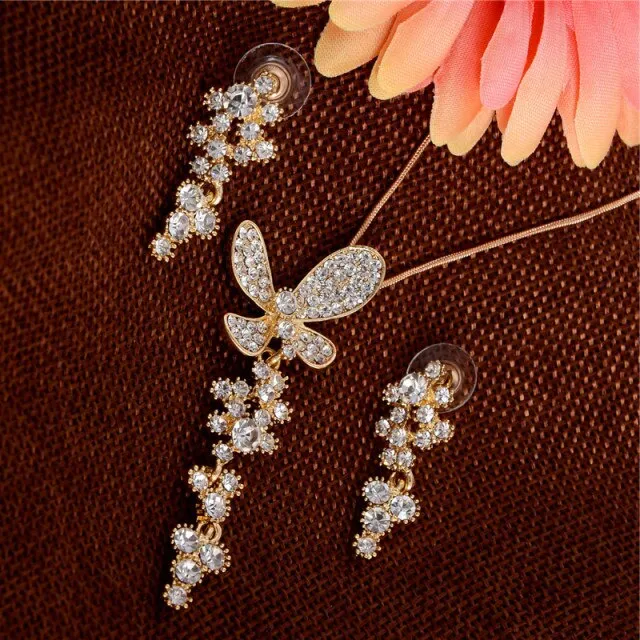 Exquisite Full CZ Crystal Pendants Necklace Earrings Sets