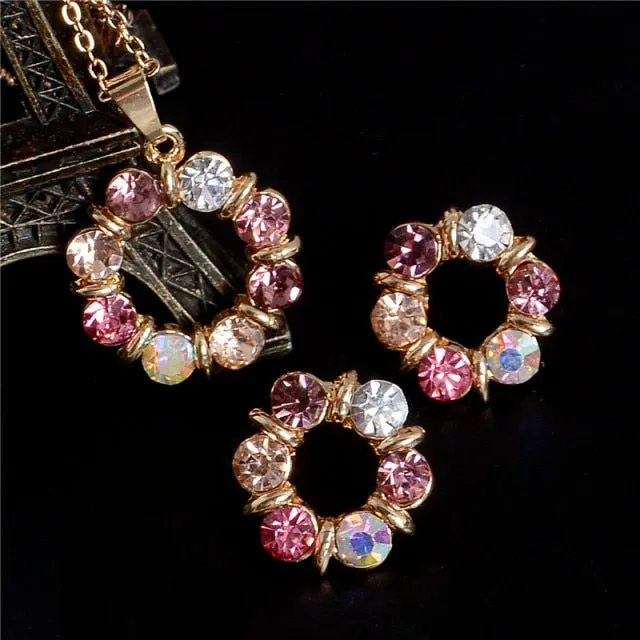 Exquisite Full CZ Crystal Pendants Necklace Earrings Sets