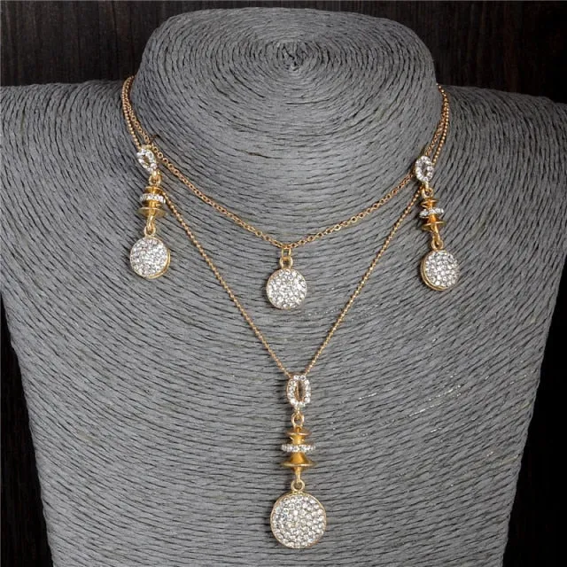 Exquisite Full CZ Crystal Pendants Necklace Earrings Sets