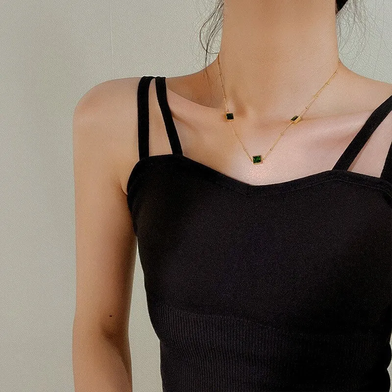 Fashion Green Zircon Geometric Beaded Charm Chain Bracelets Choker Necklaces For Women