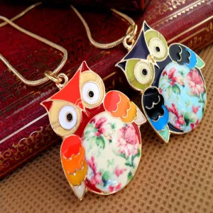 Fashion Multicolour Glaze Flower Short Design Owl Necklaces For Women The Owl Necklaces & Pendants