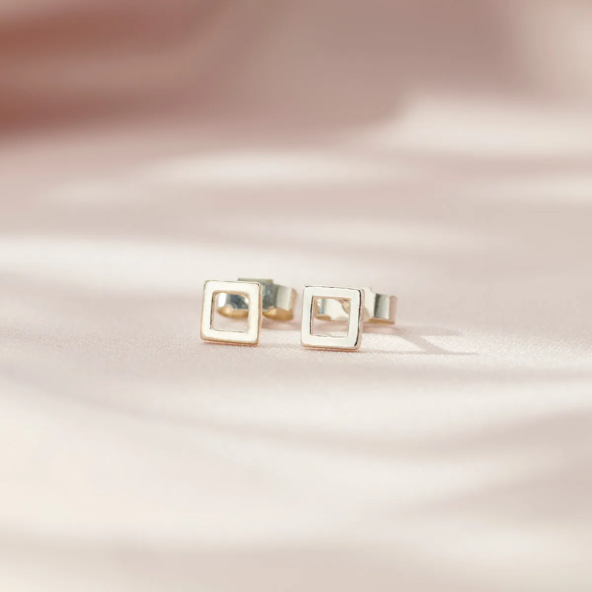 Fine Geometric Square Stud Earrings