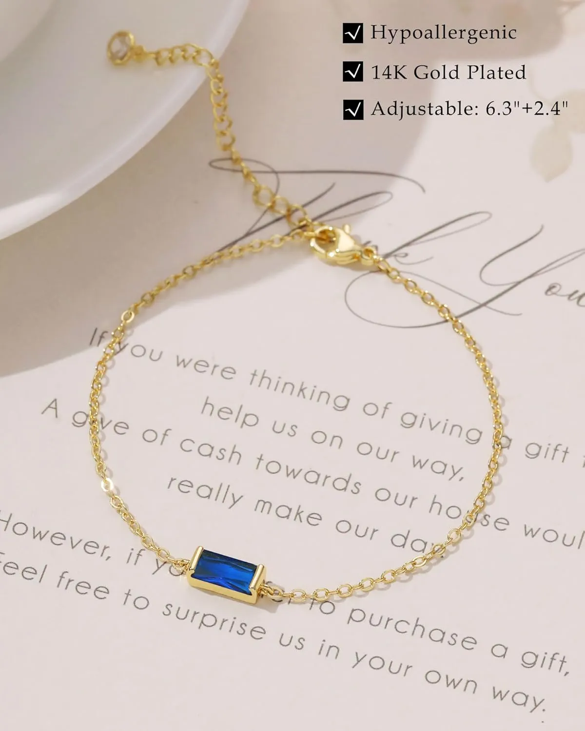 FUNEIA Birthstone Gold Bracelets for Women Non Tarnish Trendy Dainty 14K Gold Plated Bracelet Stack Stackable Blue Green May Emerald Friendship Bracelets Jewelry Gifts for Mom Best Friend