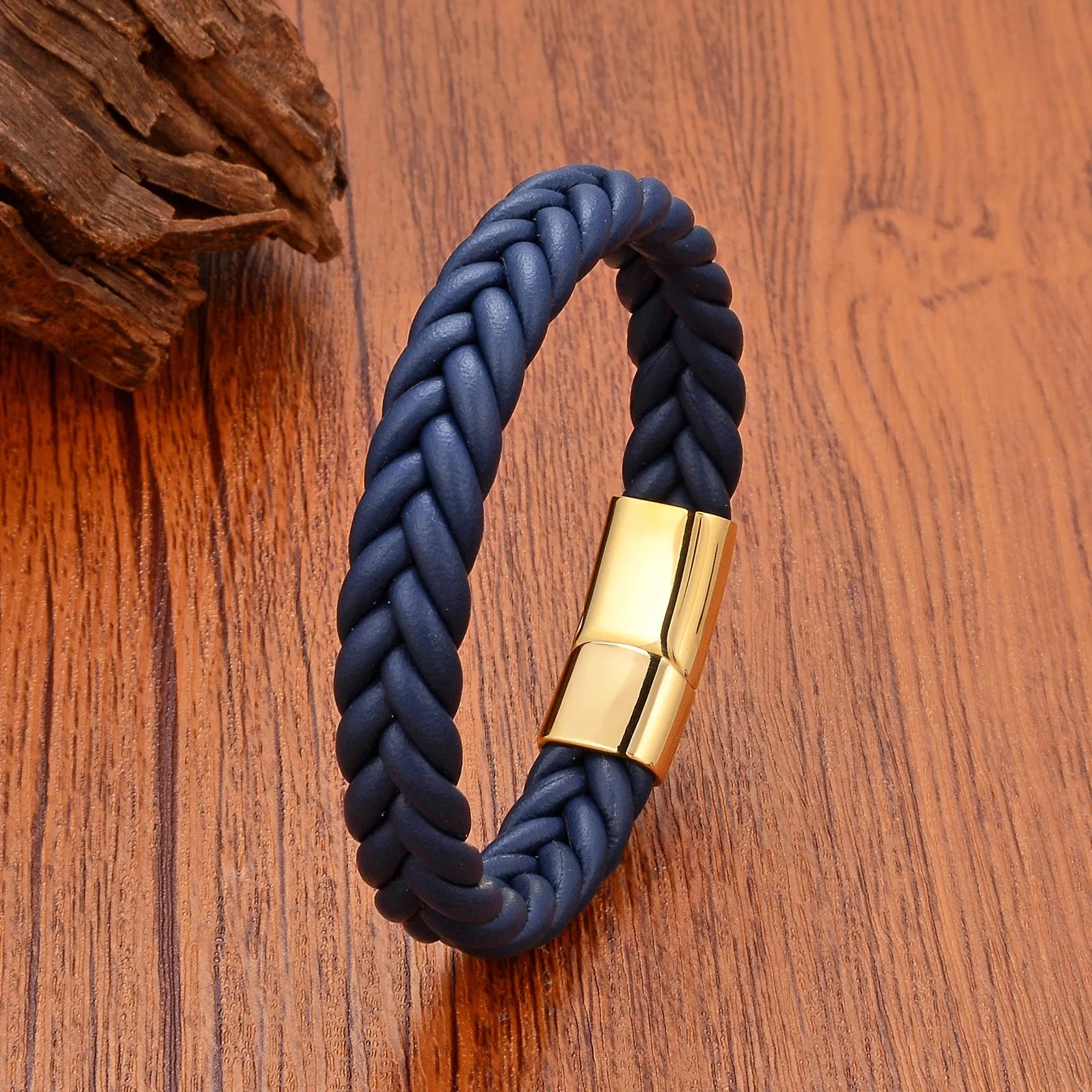 FZ Handmade Woven Leather Wrap Chain Stainless Steel Bracelet