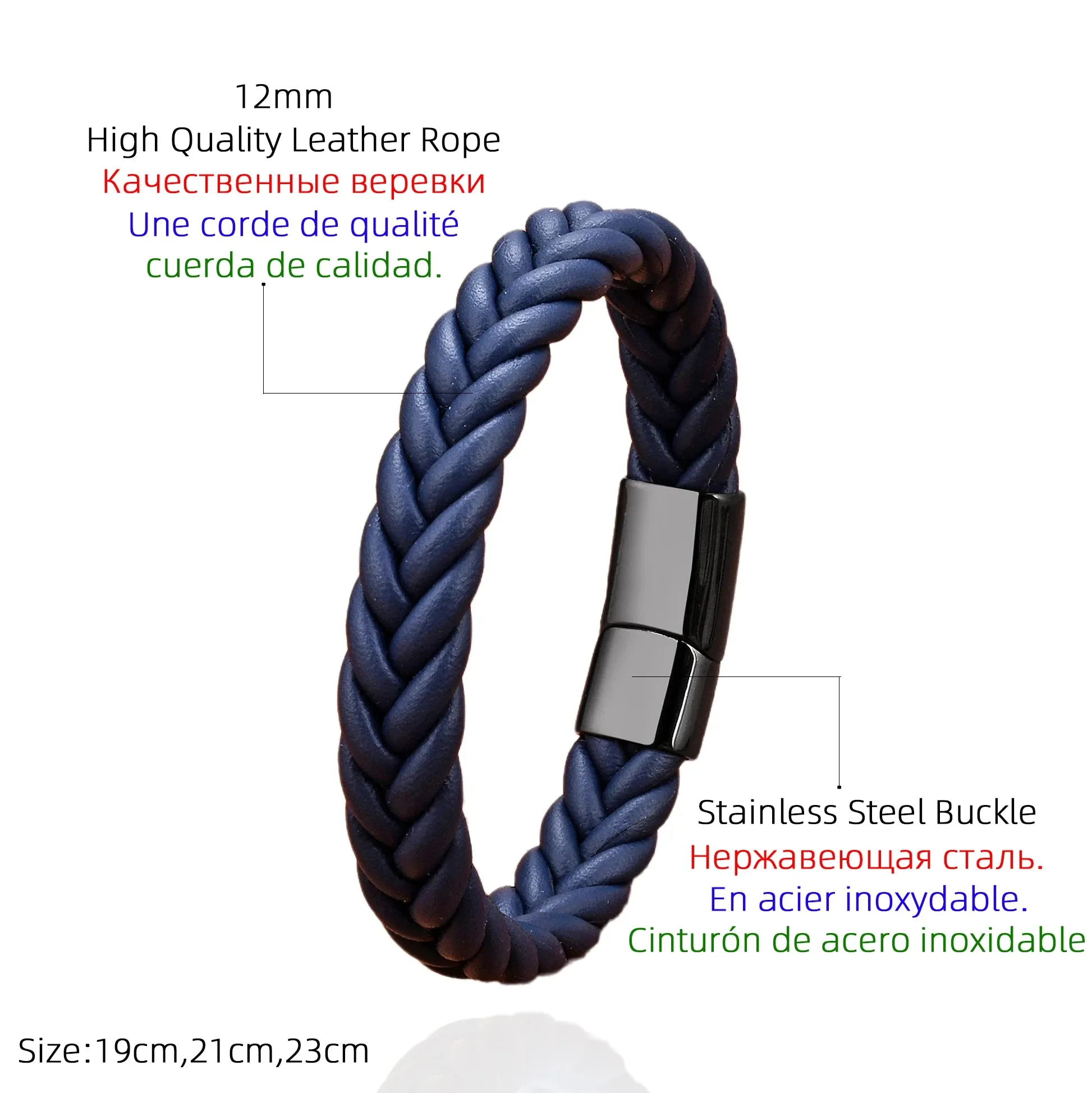 FZ Handmade Woven Leather Wrap Chain Stainless Steel Bracelet