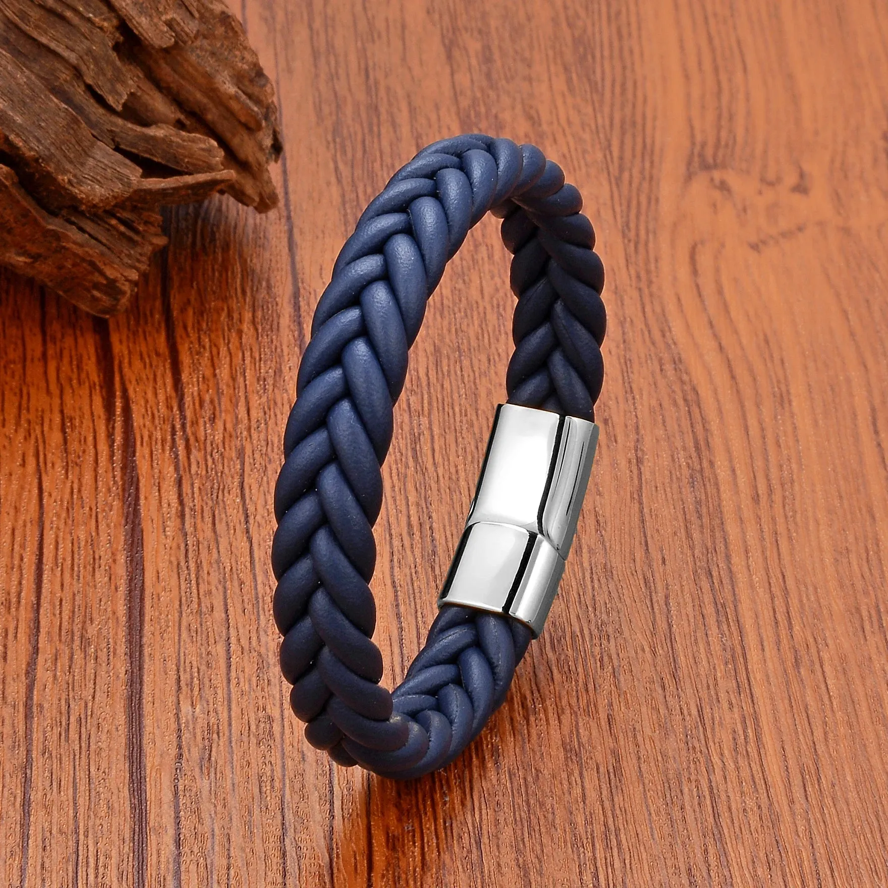 FZ Handmade Woven Leather Wrap Chain Stainless Steel Bracelet