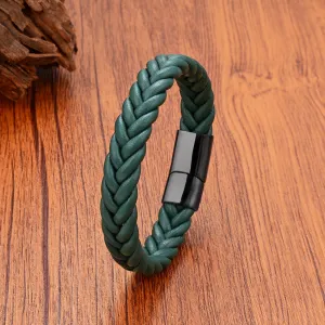 FZ Handmade Woven Leather Wrap Chain Stainless Steel Bracelet