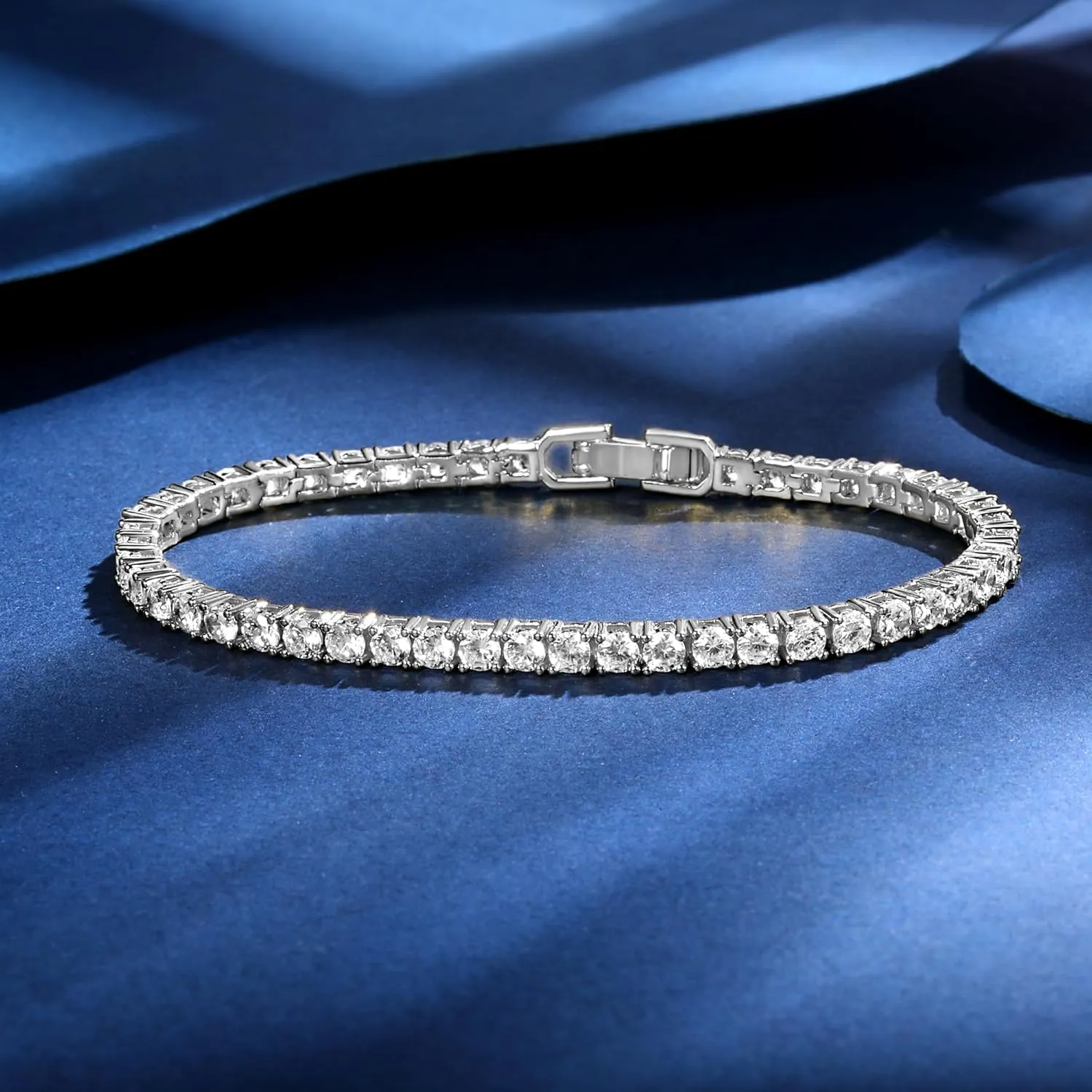 Gemsme 4 Prong Tennis Bracelet, 18K White/Yellow Gold Plated 4mm Round Cubic Zirconia Bracelet for Women Size 6-8.5 Inch