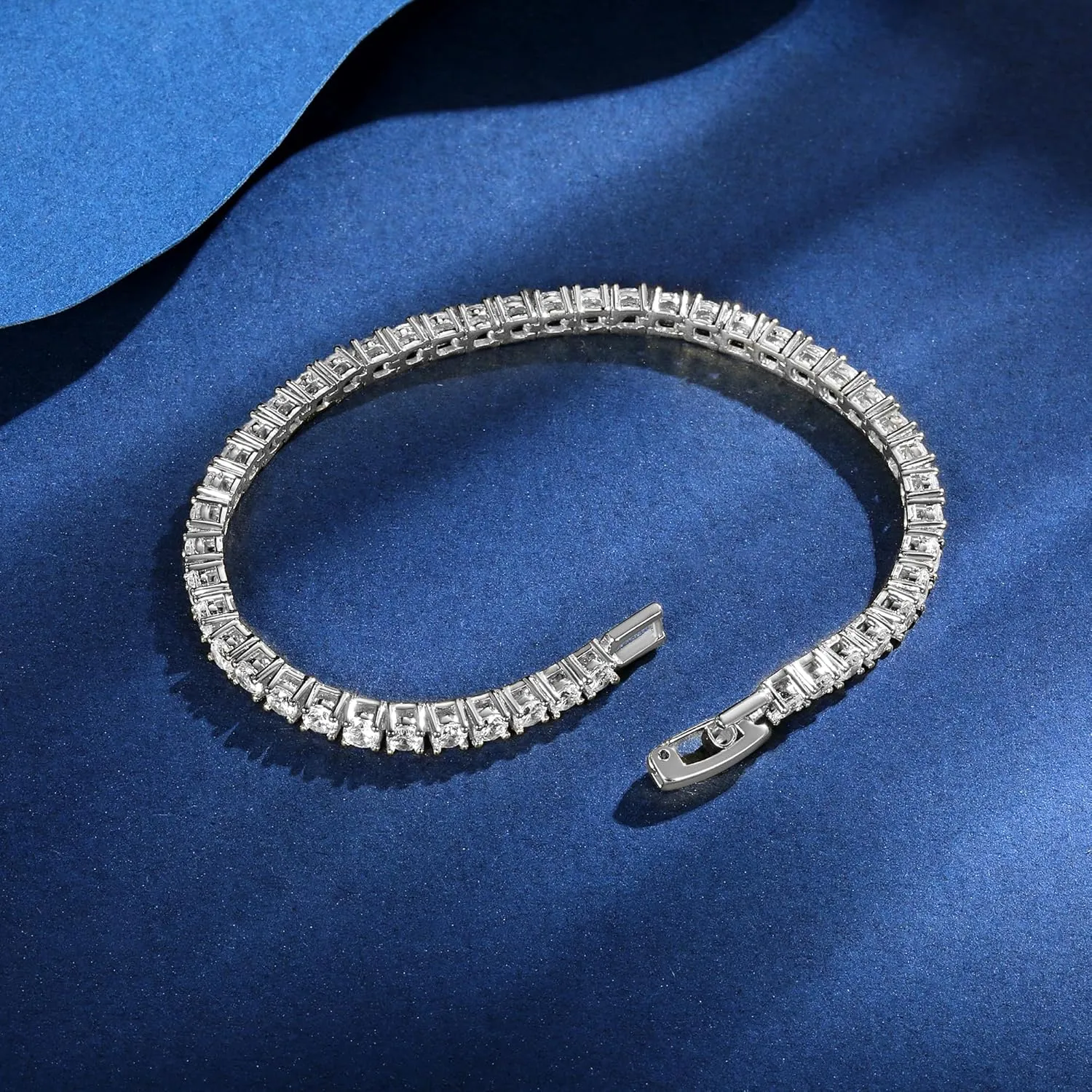 Gemsme 4 Prong Tennis Bracelet, 18K White/Yellow Gold Plated 4mm Round Cubic Zirconia Bracelet for Women Size 6-8.5 Inch