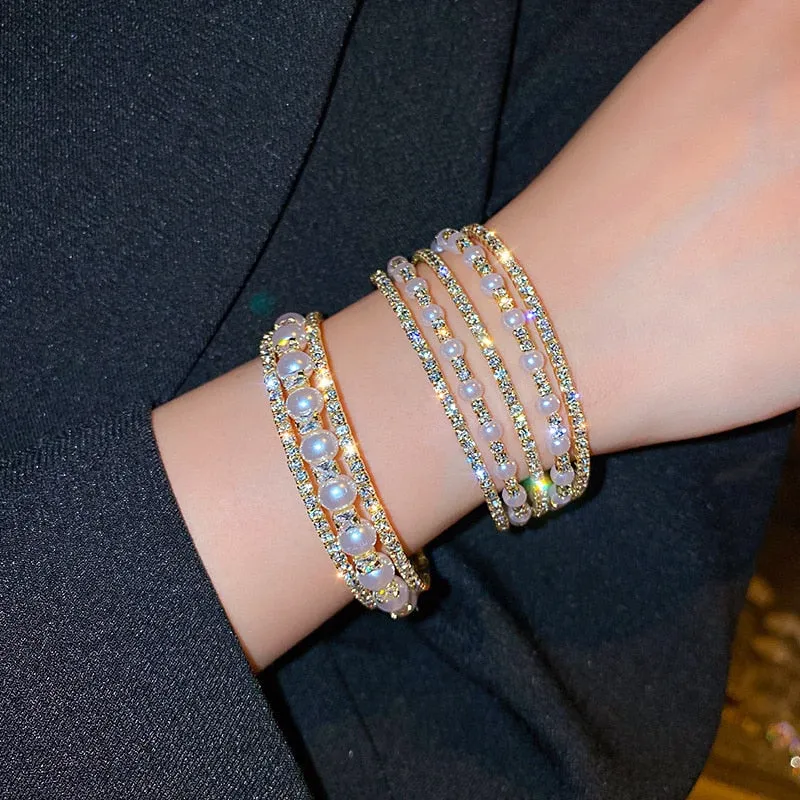 Geometric Multilayer Rhinestones Bracelet Bangles For Women