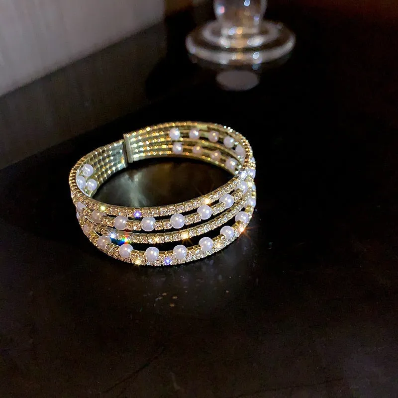 Geometric Multilayer Rhinestones Bracelet Bangles For Women