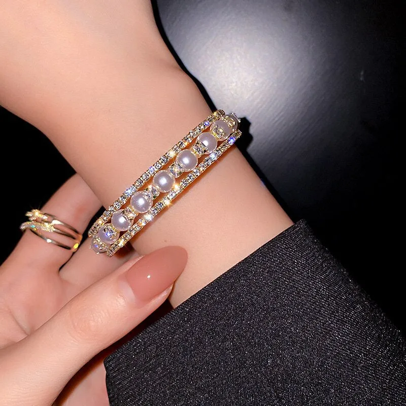Geometric Multilayer Rhinestones Bracelet Bangles For Women