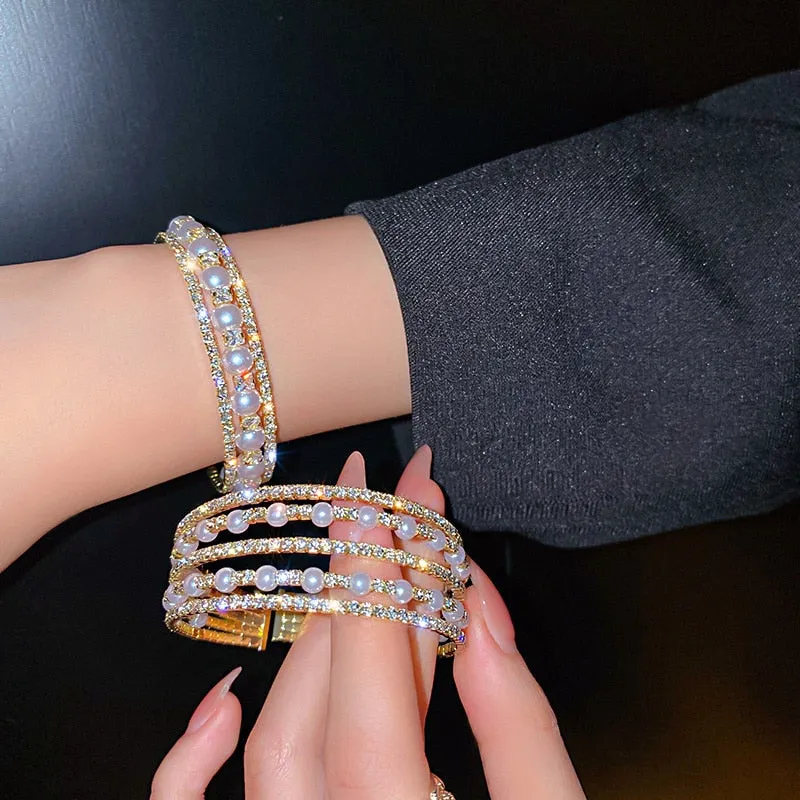 Geometric Multilayer Rhinestones Bracelet Bangles For Women
