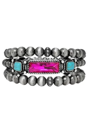 Geometric Shape Navajo Stone 3 Layered Bracelets
