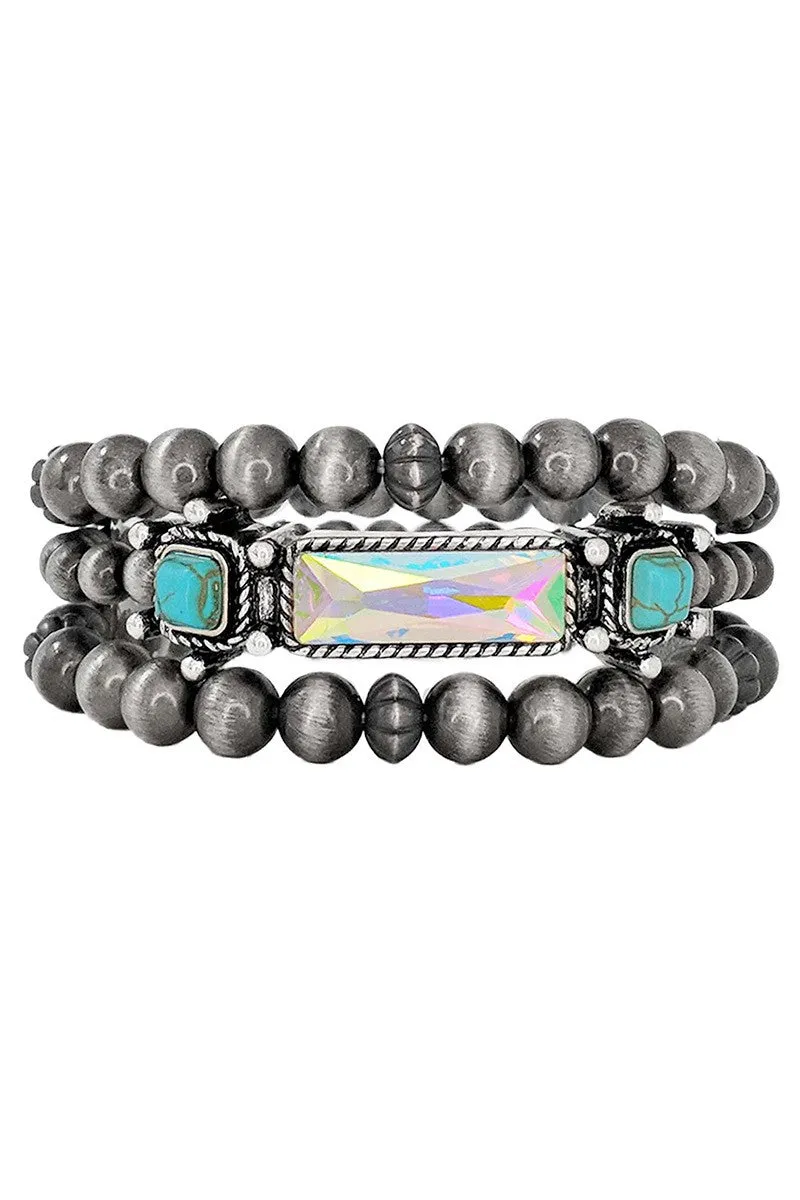 Geometric Shape Navajo Stone 3 Layered Bracelets
