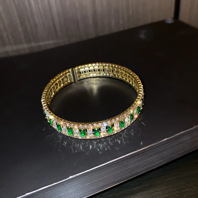 Geometric Zircon Bracelet  Bangles For Women Pink Green Crystal Cuff Bracelets