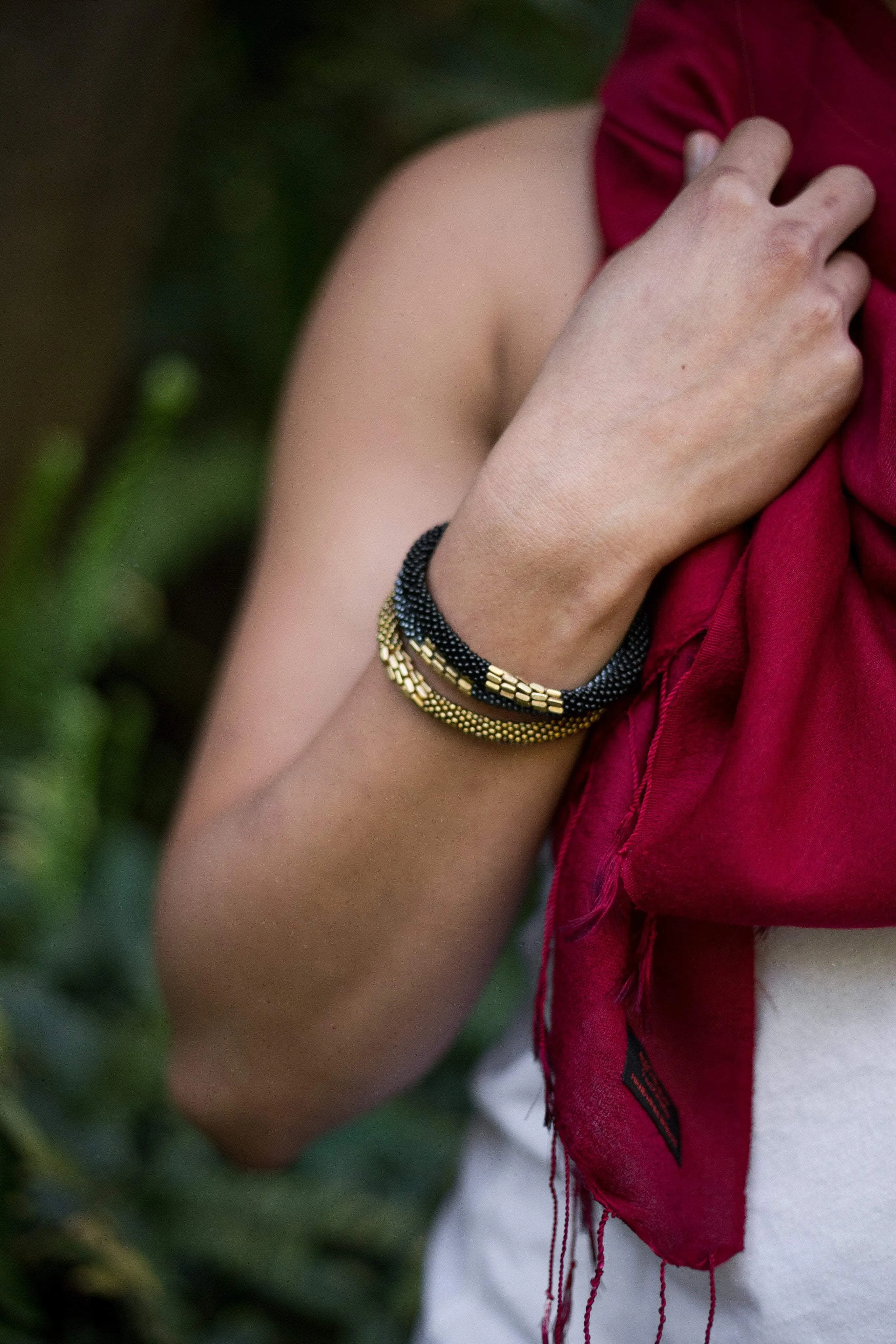 Gold Beaded Earthquake Relief Bracelet Stack