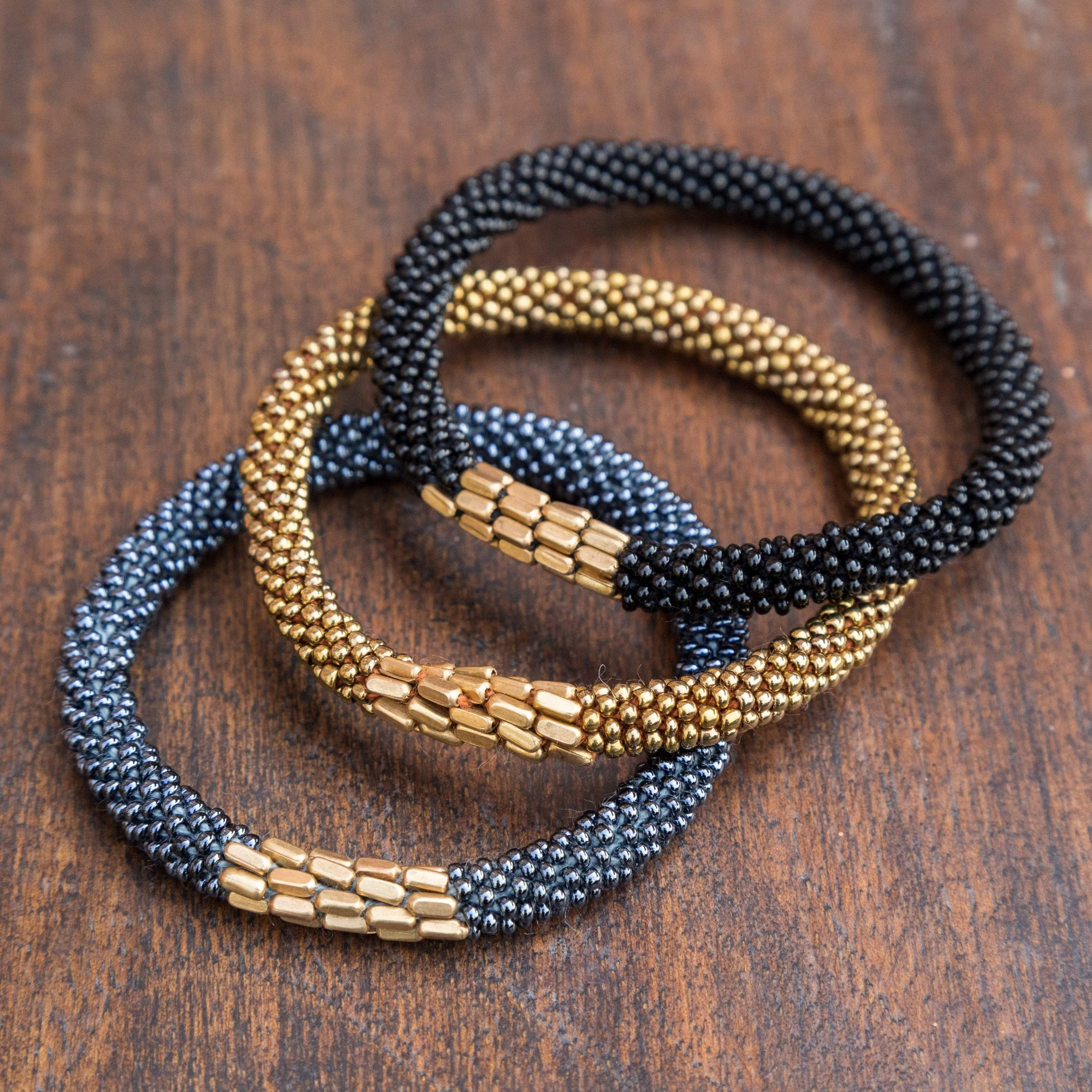 Gold Beaded Earthquake Relief Bracelet Stack