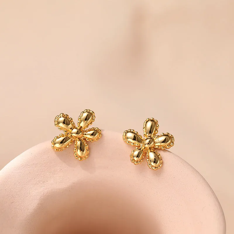 Gold Flower Stud Earrings-jlt11720