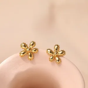 Gold Flower Stud Earrings-jlt11720