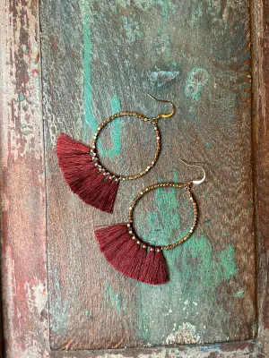 Gold Hoop and Wine Tassel