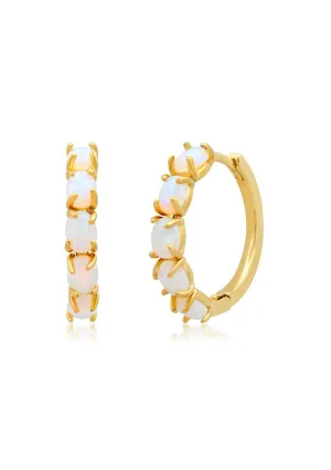 Gold Huggie Earring with White Opal Setting
