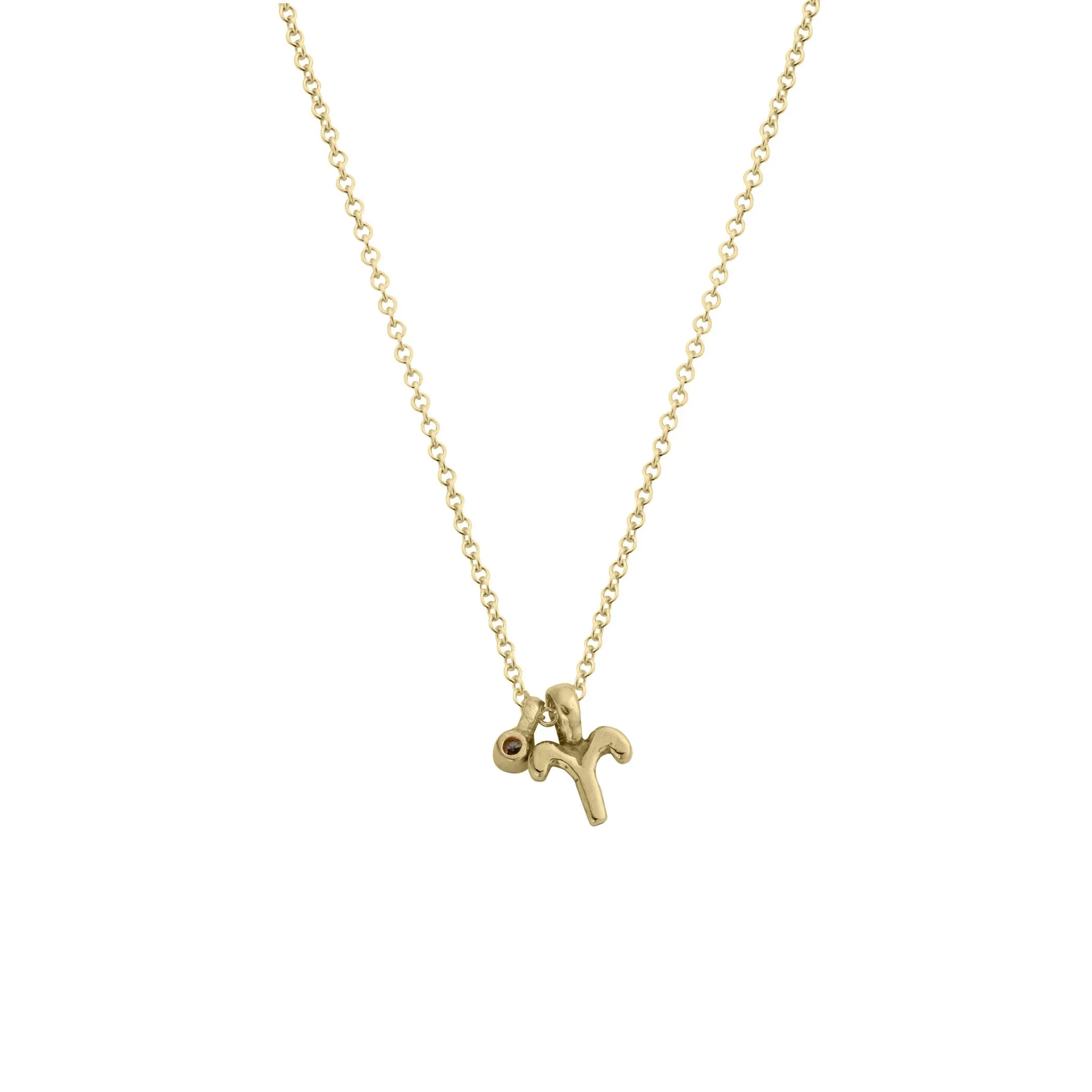 Gold Mini Aries Horoscope & Diamond Birthstone Necklace